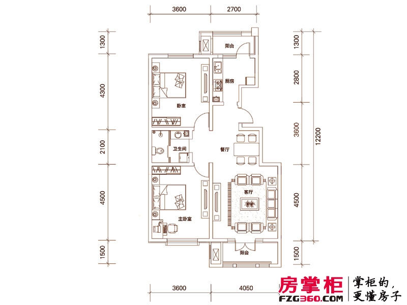 龙泽馨园户型图一期洋房产品10号楼标准层D1户型 2室2厅1卫1厨