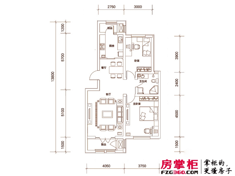 龙泽馨园户型图一期洋房产品17、18号楼标准层A户型 2室2厅1卫1厨