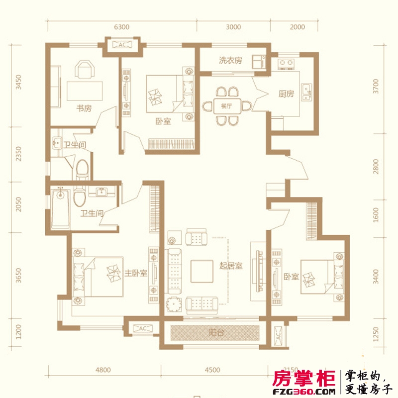 美克嘉美湾户型图高层标准层F户型 4室2厅2卫1厨