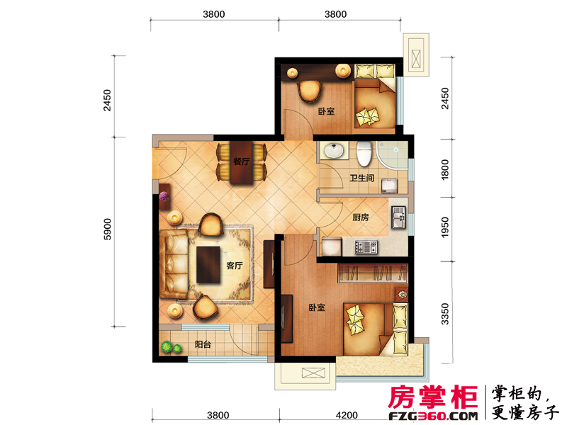 亚泰津澜户型图一期12号楼标准层D3户型 2室2厅1卫1厨