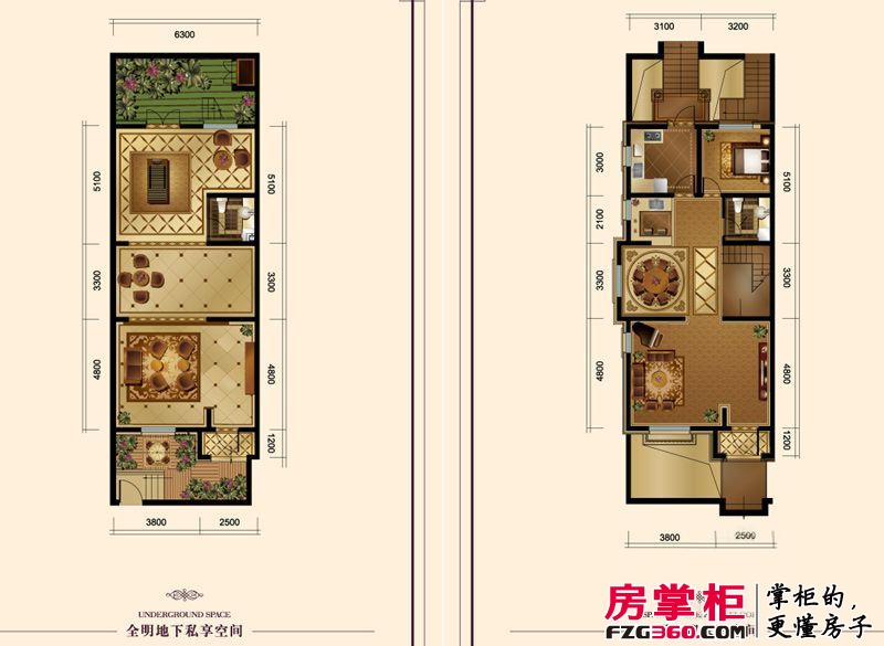 花样年花郡户型图别墅Bn户型地下室及一层户型 5厅1卫1厨