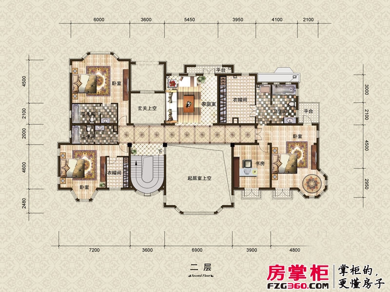 松江高尔夫小镇户型图二期联排别墅G户型二层户型图 7室5厅8卫2厨