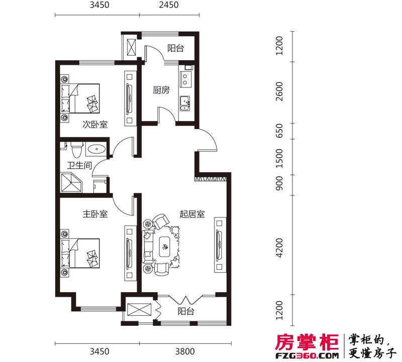 泰达星海湾户型图一期洋房标准层两室户型 2室2厅1卫1厨