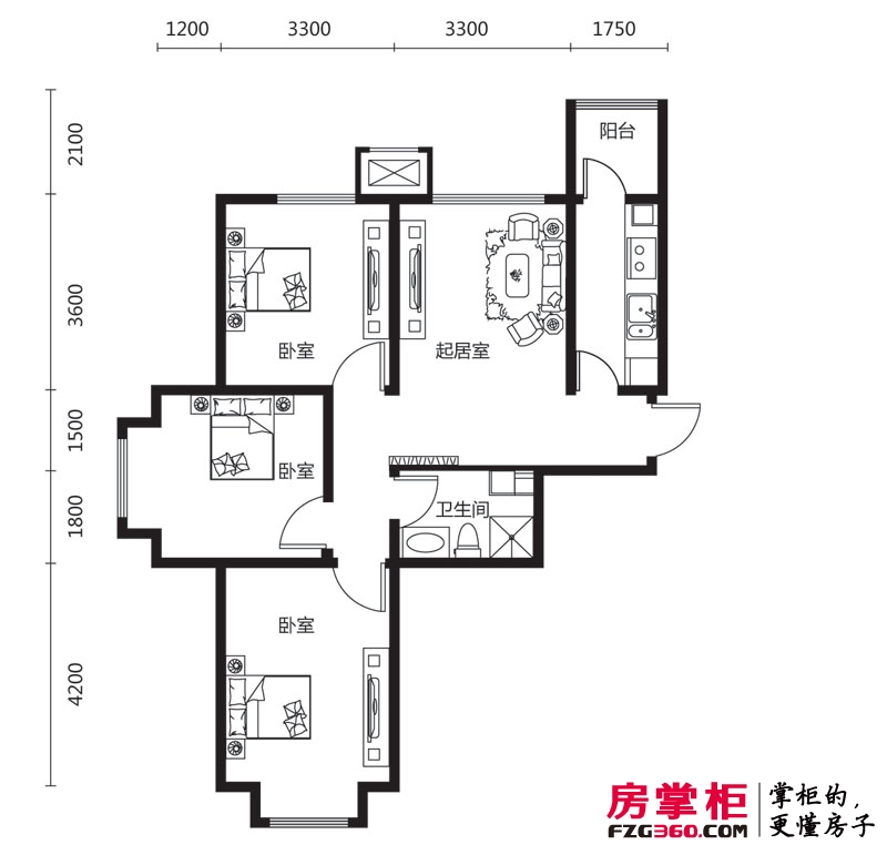 泰达星海湾户型图一期洋房标准层三室户型 3室2厅1卫1厨