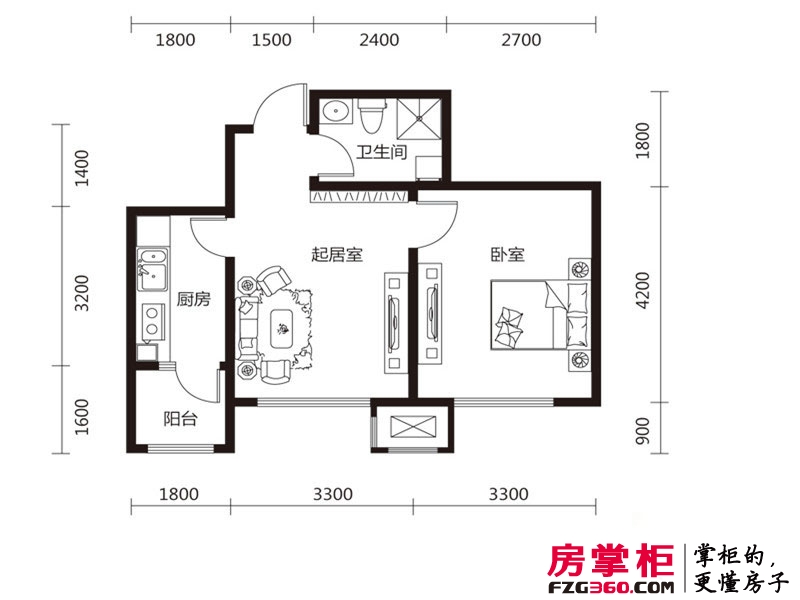 泰达星海湾户型图一期高层标准层一室户型 1室1厅1卫1厨