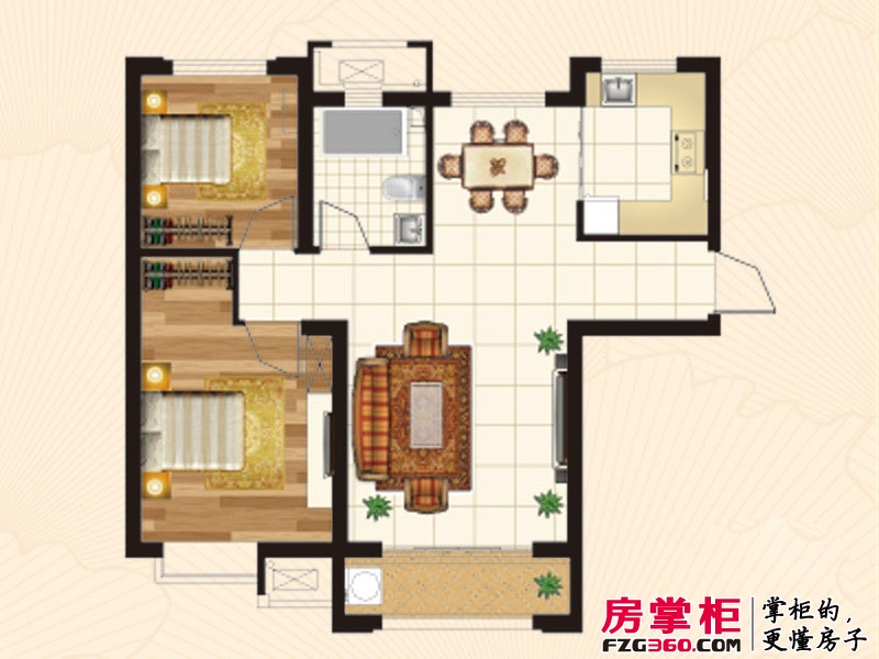 禹洲尊府户型图一期高层标准层H1户型 2室2厅1卫1厨