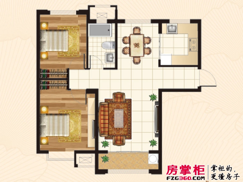 禹洲尊府户型图一期高层标准层C1户型 2室2厅1卫1厨