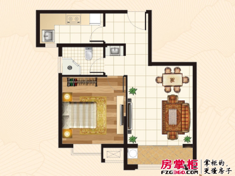 禹洲尊府户型图一期高层标准层C2户型 1室2厅1卫1厨