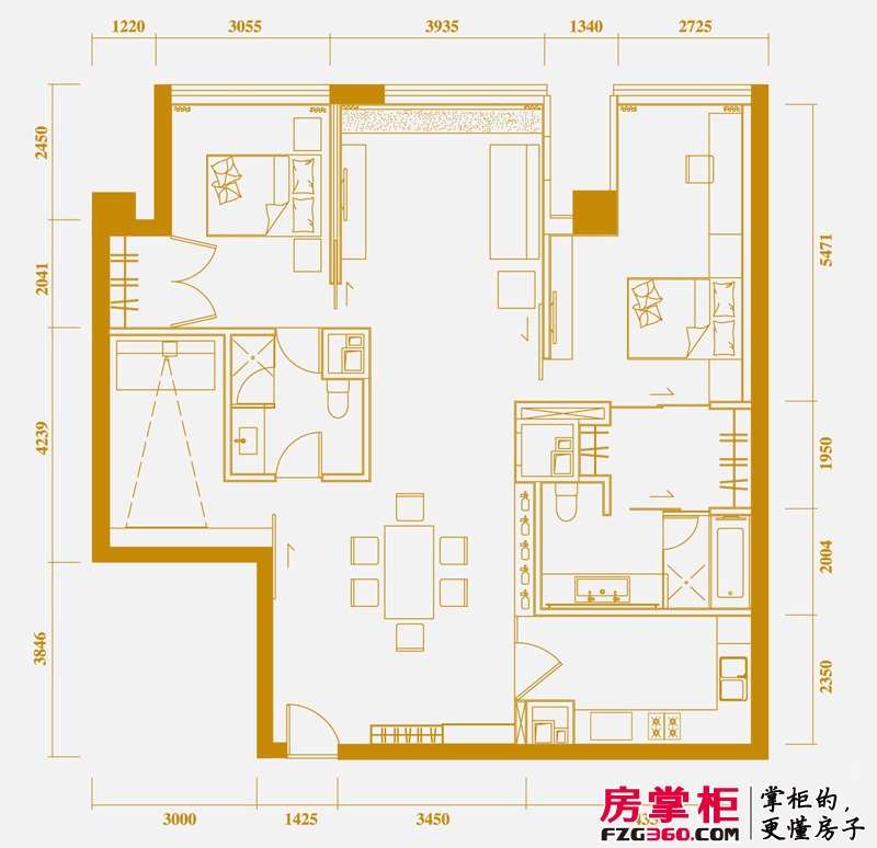 中央公馆户型图一期高层1号楼标准层M户型 3室2厅2卫