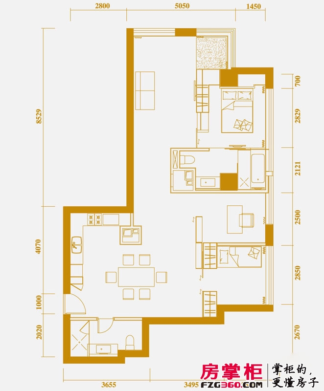 中央公馆户型图一期高层1号楼标准层L户型 3室2厅2卫