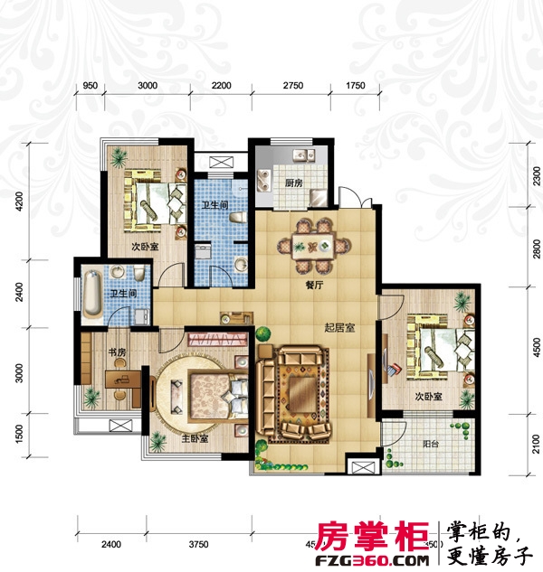 松江运河城户型图39-44号楼高层标准层C户型 3室2厅2卫1厨
