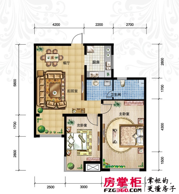 松江运河城户型图39-44号楼高层标准层B2户型 2室2厅1卫1厨