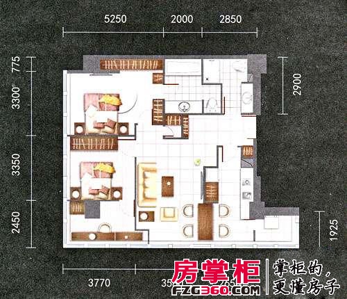 中国窗户型图二期1号楼4-23层A1-2户型 2室2厅2卫1厨