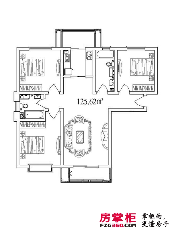 和骏新家园户型图洋房标准层125平米户型 3室2厅2卫1厨