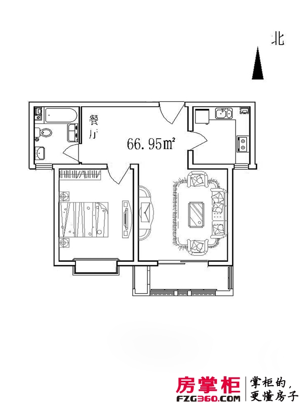 和骏新家园户型图洋房标准层66平米户型 1室2厅1卫1厨