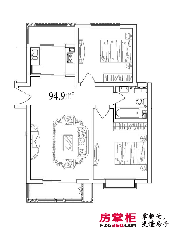 和骏新家园户型图洋房标准层94.9平米户型 2室2厅1卫1厨