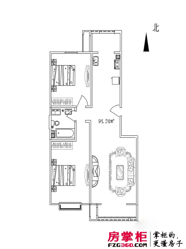 和骏新家园户型图洋房标准层94.24平米户型 2室2厅1卫1厨