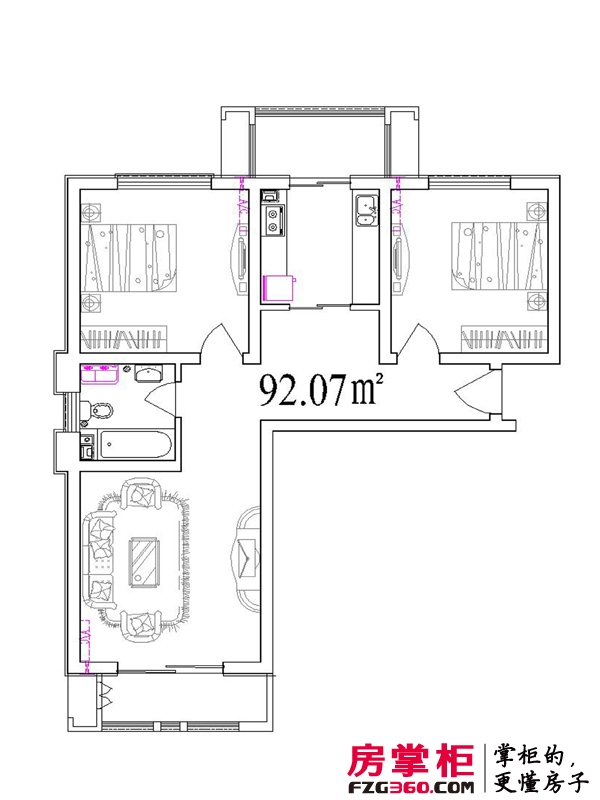 和骏新家园户型图洋房标准层92平米户型 2室2厅1卫1厨