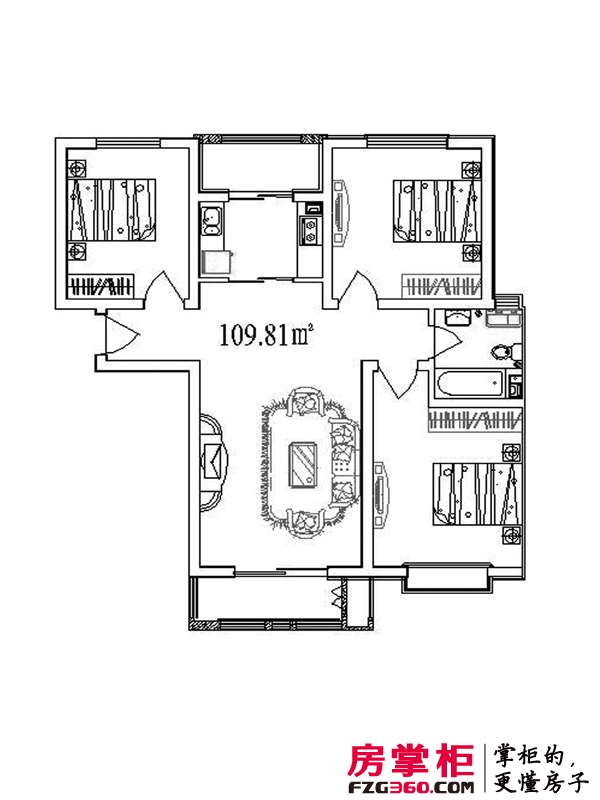 和骏新家园户型图洋房标准层109平米户型 3室2厅1卫1厨