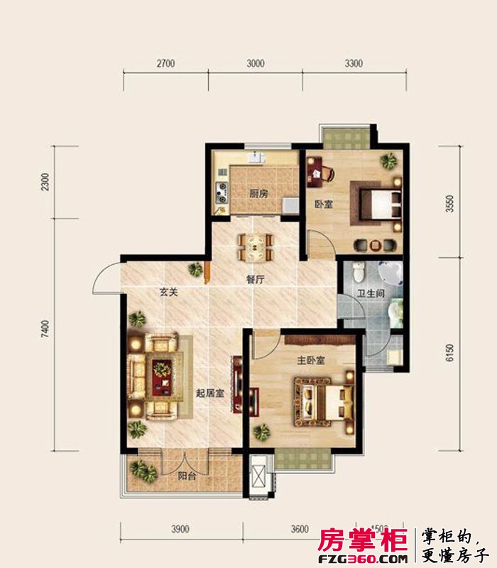 经纬城市绿洲滨海户型图4、9号楼标准层A2户型 2室2厅1卫1厨