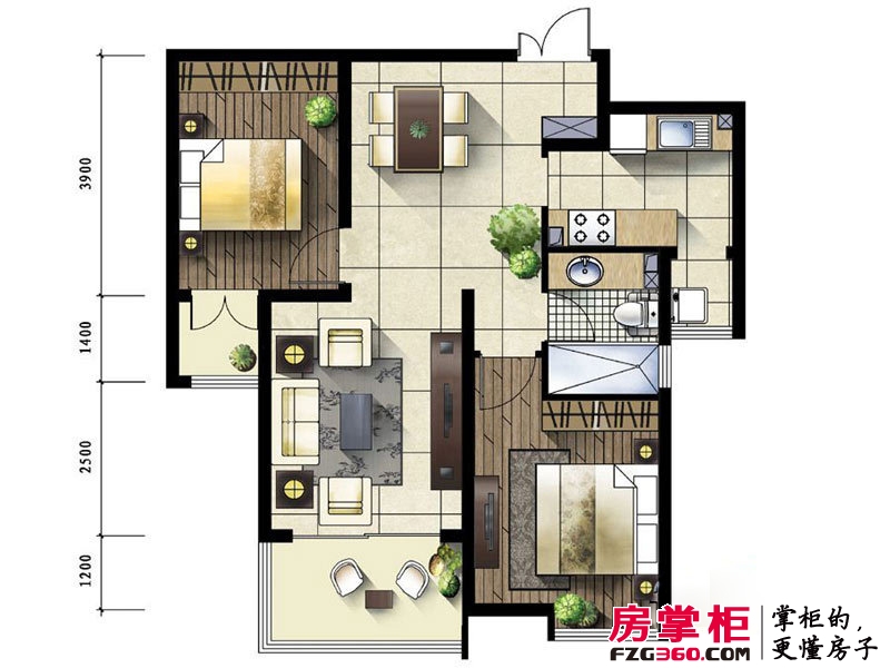 宝安江南城户型图二期小高标准层E户型 2室2厅1卫1厨