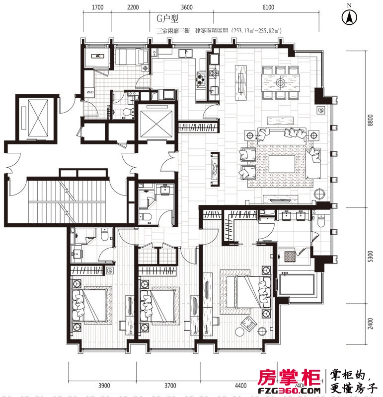 津澜阙户型图一期高层1号楼标准层G户型 3室2厅3卫1厨
