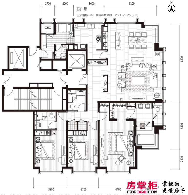 津澜阙户型图一期高层1号楼标准层G户型 3室2厅3卫1厨