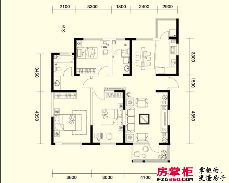 紫竹华庭户型图二期1、4号楼标准层C户型 3室2厅1卫1厨