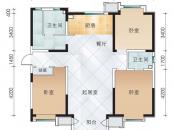 大地12城户型图六期2号楼标准层三室户型 3室2厅2卫1厨