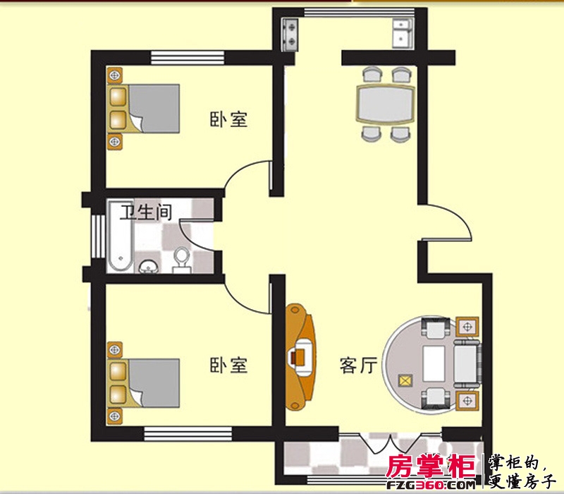 天津星河花园户型图一期2、4#楼标准层A户型 2室2厅1卫1厨
