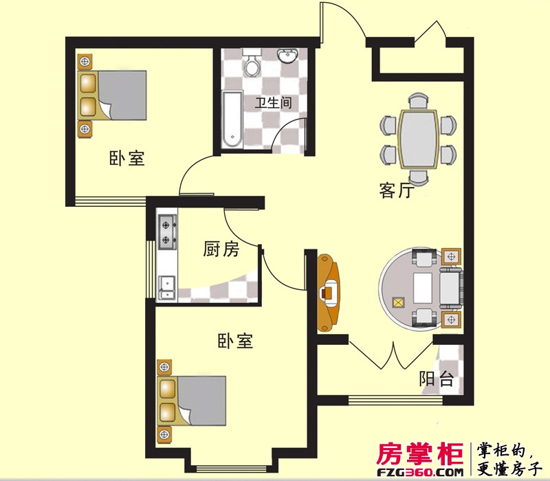 天津星河花园户型图二期高层标准层E户型 2室1厅1卫1厨