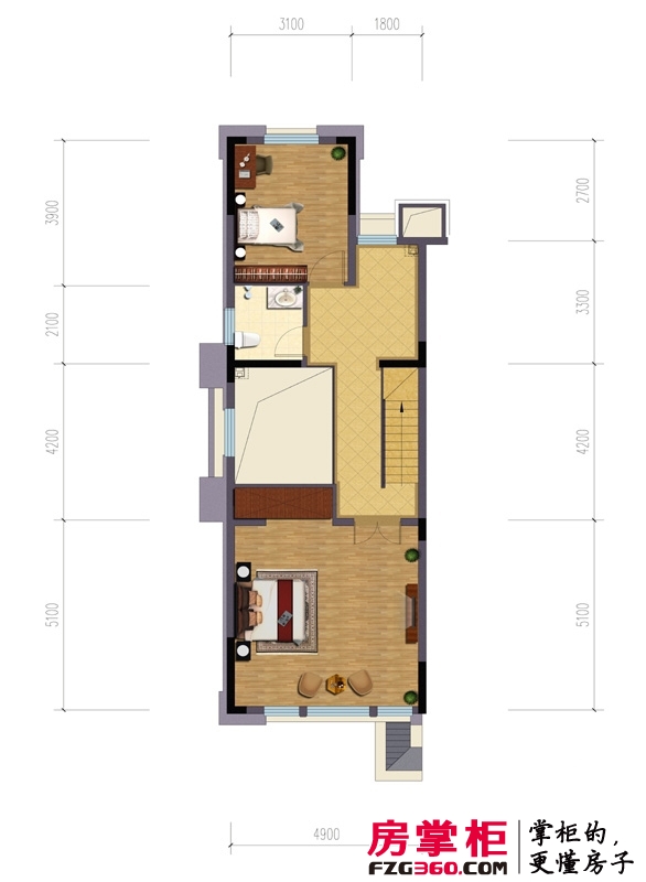 天山龍玺户型图一期叠拼别墅下二层户型图 3室2厅2卫1厨