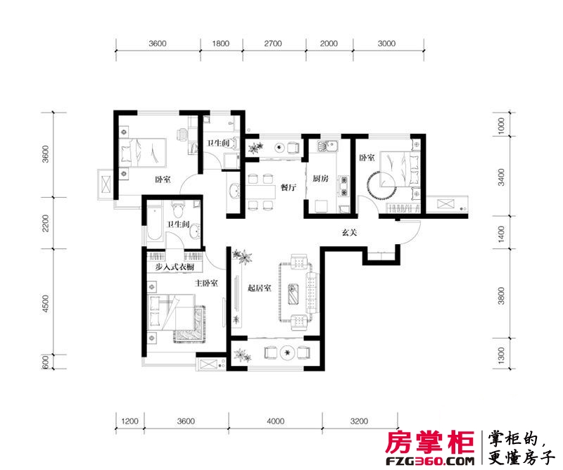 奥克斯盛世年华户型图2、3号楼高层标准层A1户型 3室2厅2卫1厨