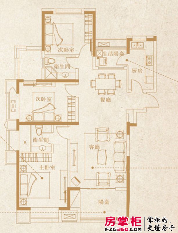 雲锦世家户型图一期1-3、7号楼标准层D1户型 3室2厅2卫1厨
