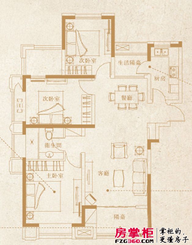 雲锦世家户型图一期4-6号楼标准层E1户型 3室2厅1卫1厨