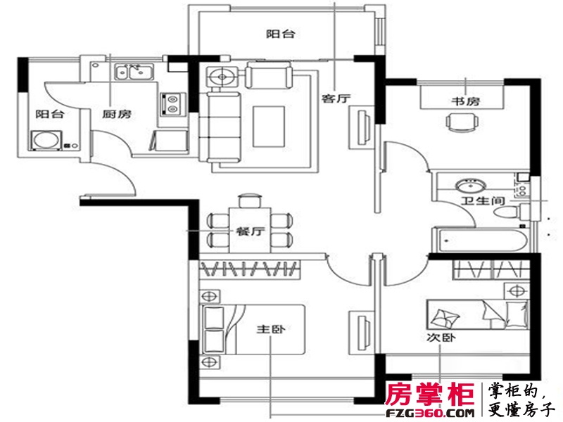海上国际城户型图高层标准层C1-1户型 3室2厅1卫1厨