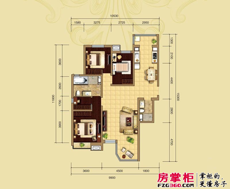 合生君景湾户型图高层标准层303户型 3室2厅2卫