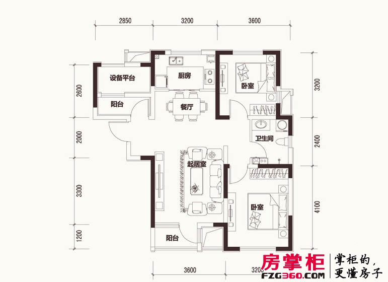 联发第五街一期高层4号楼标准层03户型2室2厅1卫1厨