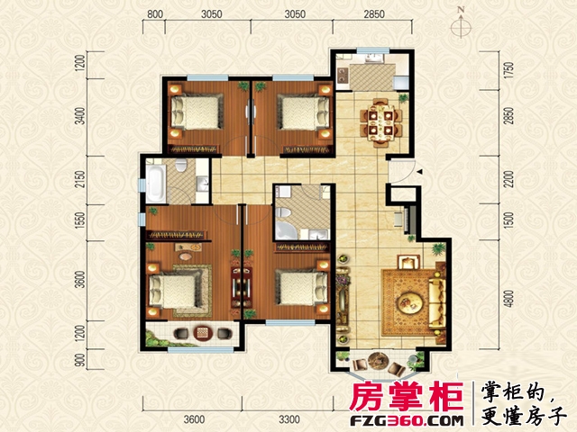通泰·香滨城电梯洋房标准层C1户型 4室2厅2卫1厨