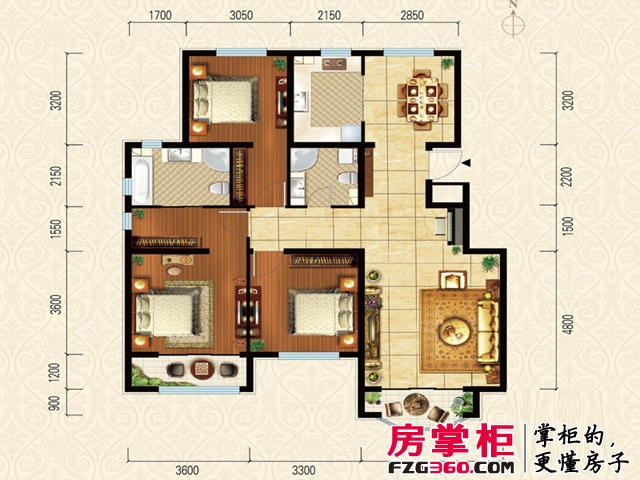 通泰·香滨城电梯洋房标准层A1户型 3室2厅2卫1厨