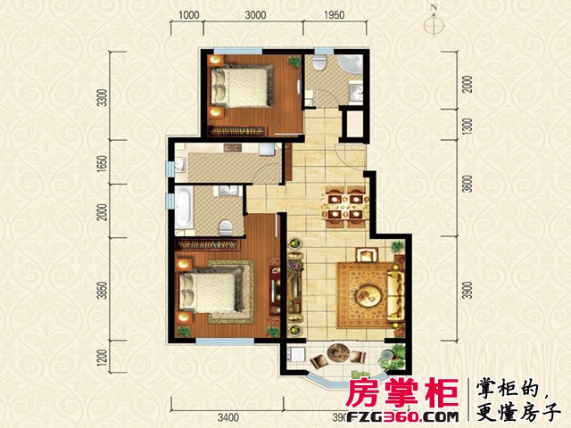 通泰·香滨城高层标准层B1户型2室2厅2卫1厨