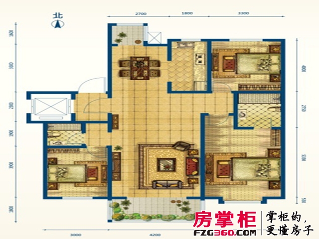 听海蓝珊洋房标准层C4户型 3室2厅2卫1厨