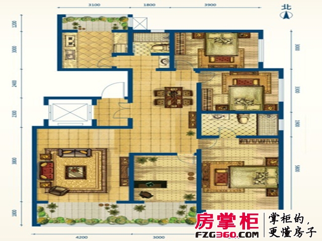 听海蓝珊洋房标准层C6户型 4室2厅2卫1厨