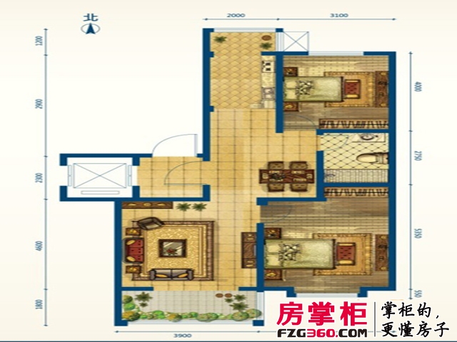 听海蓝珊洋房标准层A2户型 2室1厅1卫1厨