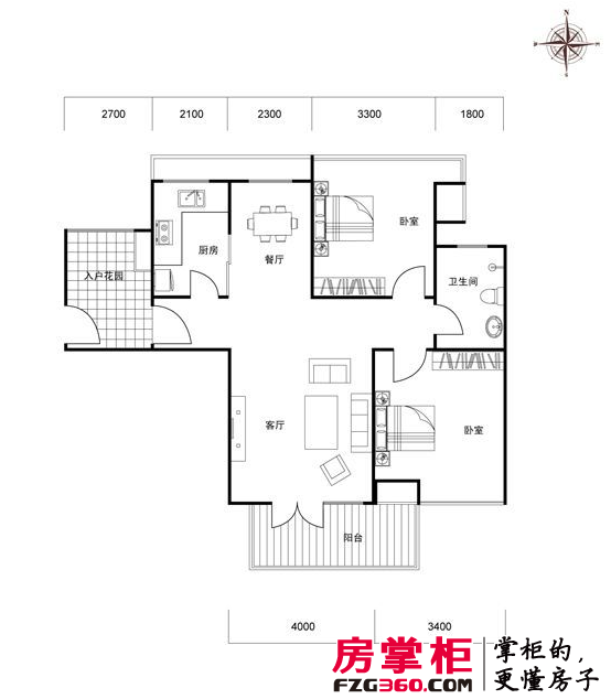 米兰东湖湾小高层标准层G1户型2室2厅1卫