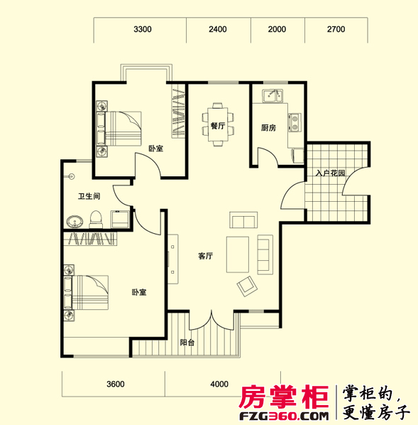 米兰东湖湾标准层G3-1户型2室2厅1卫