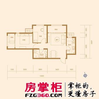 鸿坤原乡郡高层标准层D户型2室2厅1卫1厨