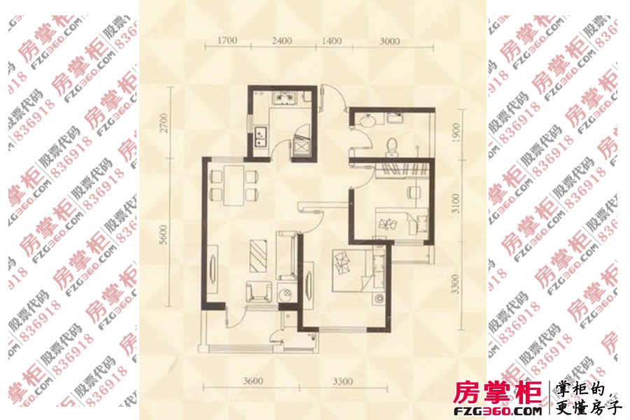 高层1、2#楼标准层88.24平米户型