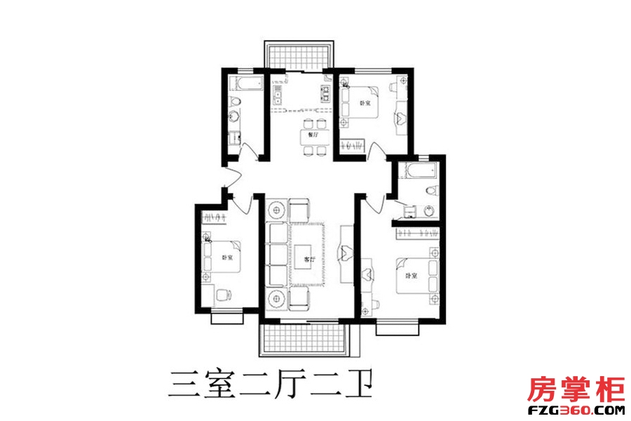 洋房标准层3室户型