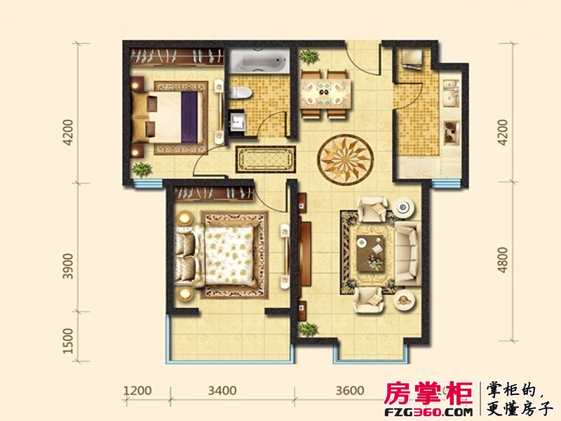 鸿昇·大城小院户型图1/3号楼B户型 2室2厅1卫1厨